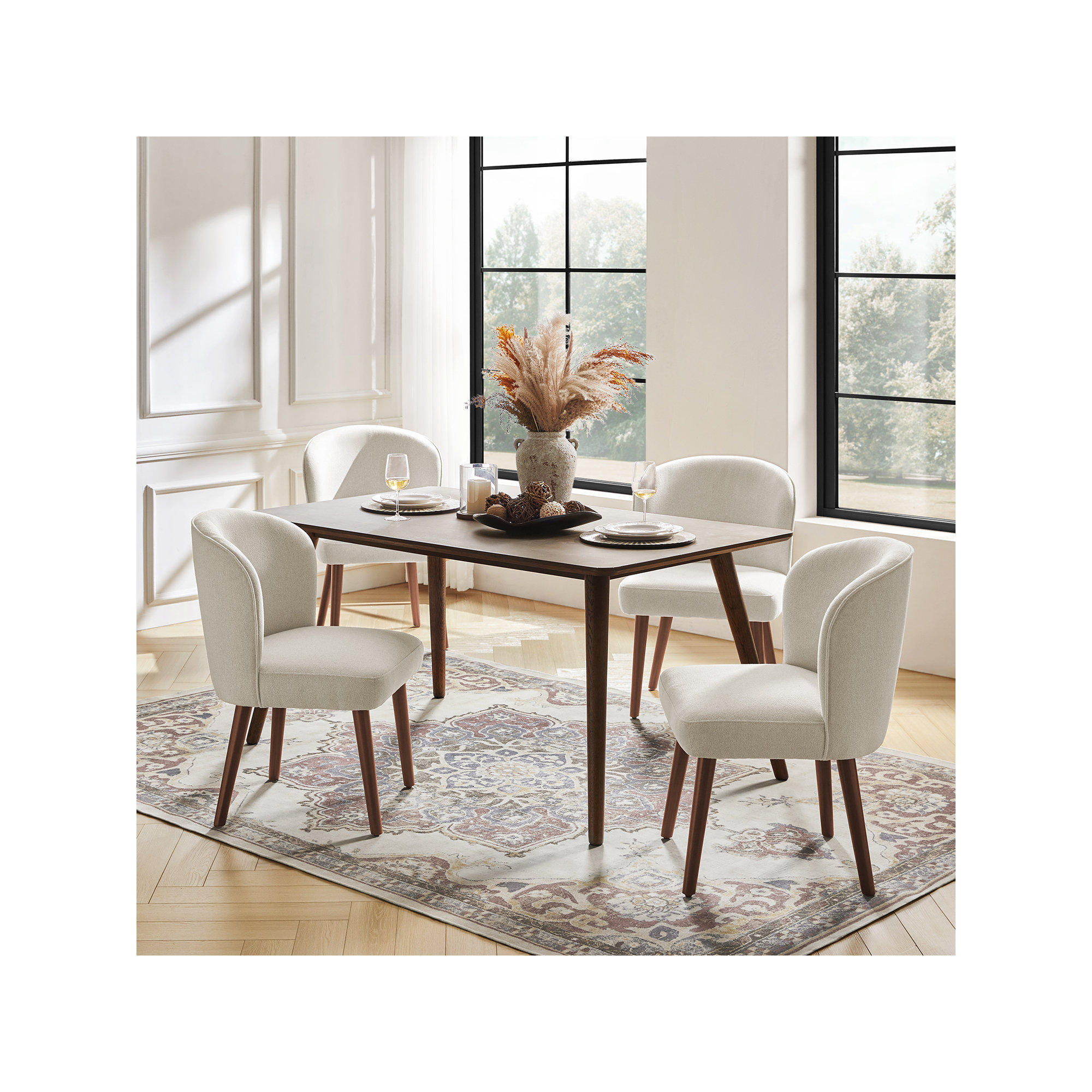 Palmdale Mid-Century Modern Upholstered Dining Chair Set, 4, Linen