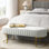 Banc rembourré en polyester 46 po avec coussin capitonné et base en métal Ferdinand Lawanda