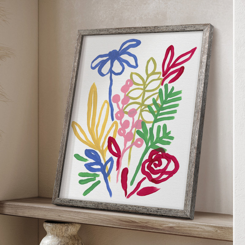 «Bold Brushstroke Blooms I», reproduction encadrée - bois massif, H 15 po x l 12 po