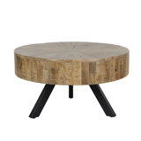 Handcrafted Rustic Round Mercury Coffee Table - Natural Mango Wood with Metal Legs