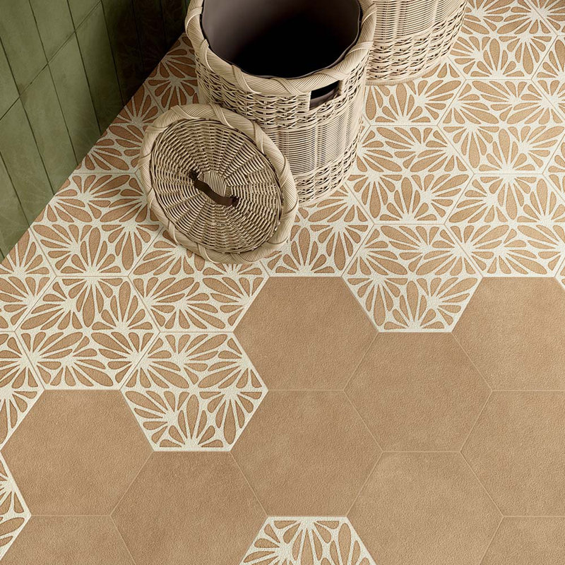 Handmade 9X10 Hexagon Porcelain Tile, Red