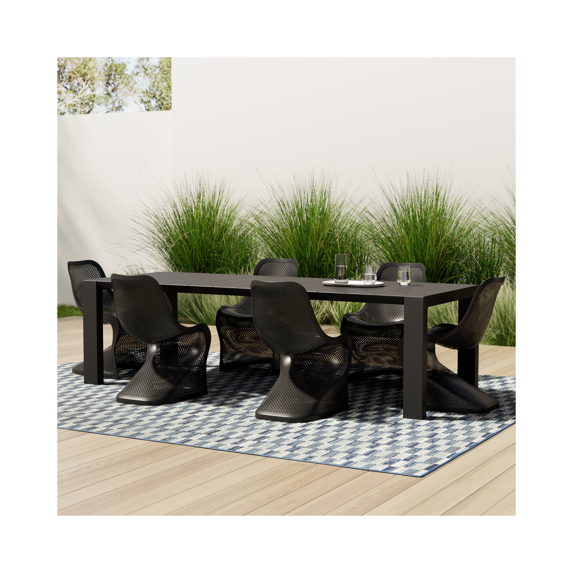 Farrah 6 - Person Patio Dining Set with Extendable Rectangular Table, Black