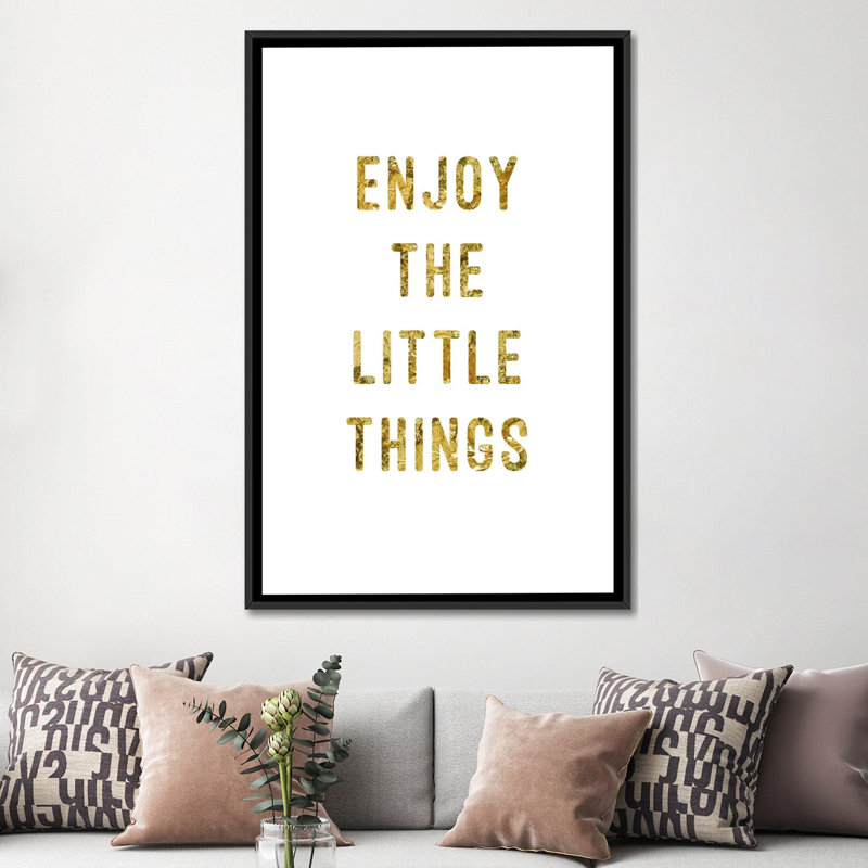 «Enjoy Gold», art textuel sur toile, H 26 po x l 18 po x P 1,5 po, Toile avec cadre noir, Pas de tapis