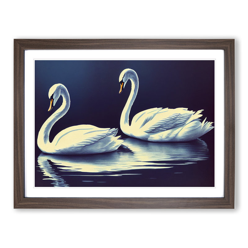 Two Swans 1 Piece Single Picture Frame Wall Art, 25cm H x 34cm W x 2cm D, Walnut Framed