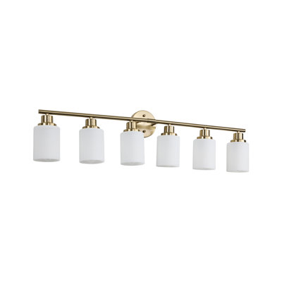 Modern 6- Golden Bathroom Vanity , Frosted Glass Shades, Wall Mounted Illumination Fixture,