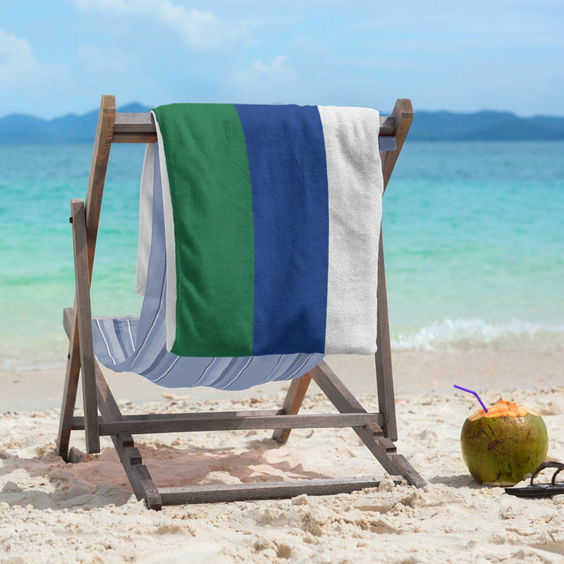 Cotton Blend Beach Towel, Green/Blue/Off White