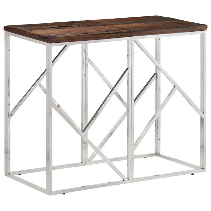 Petroniu Solid Wood Top Console Table, 70cm H x 90cm W x 40cm D, Espresso, Silver