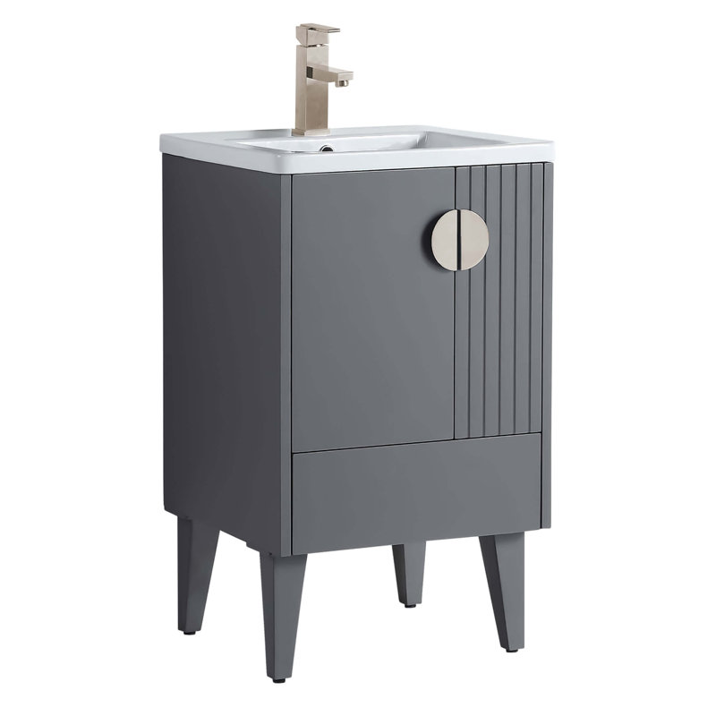 Ensemble de meuble-lavabo simple 20 po Saimah, Gris roche, Nickel satiné