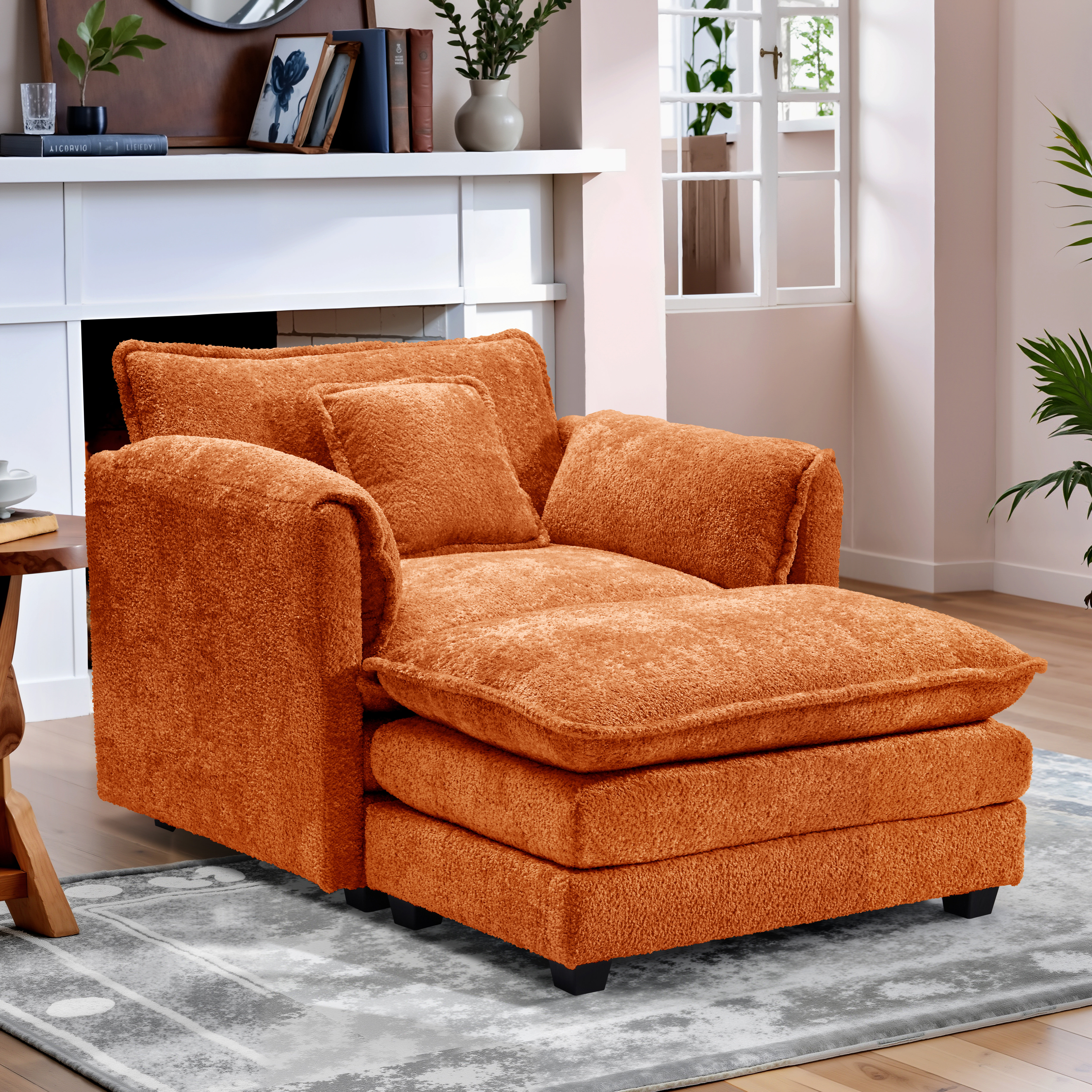 Mercer41 Oversized Chair With Ottoman Comfy Chenille Accent