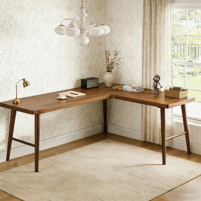 Bureau de coin en bois de pin massif en forme de L noyer, Retour à droite, H 29,53 po x l 62,91 po x P 39,29 po