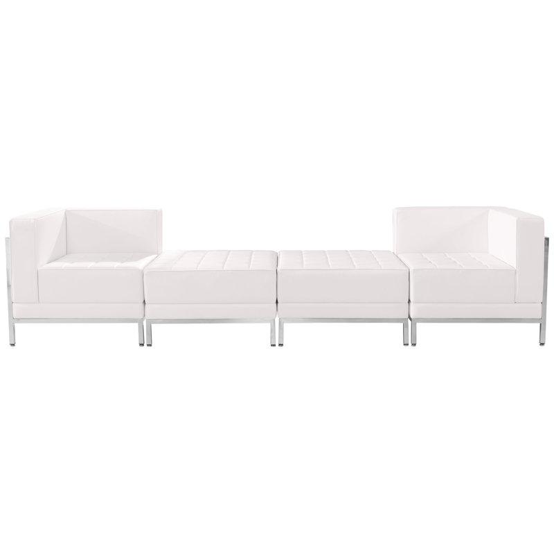 Ensemble de chaise modulaire et repose-pieds 4 pièces Hercules LeatherSoft avec dossier et siège tendus, Blanc