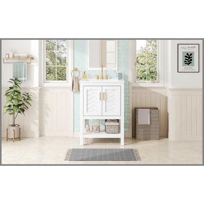 Meuble-lavabo moderne de 24 po au design sergé élégant avec charnières à fermeture en douceur, armoire de salle de bain avec structure ouverte au dos, tablette réglable