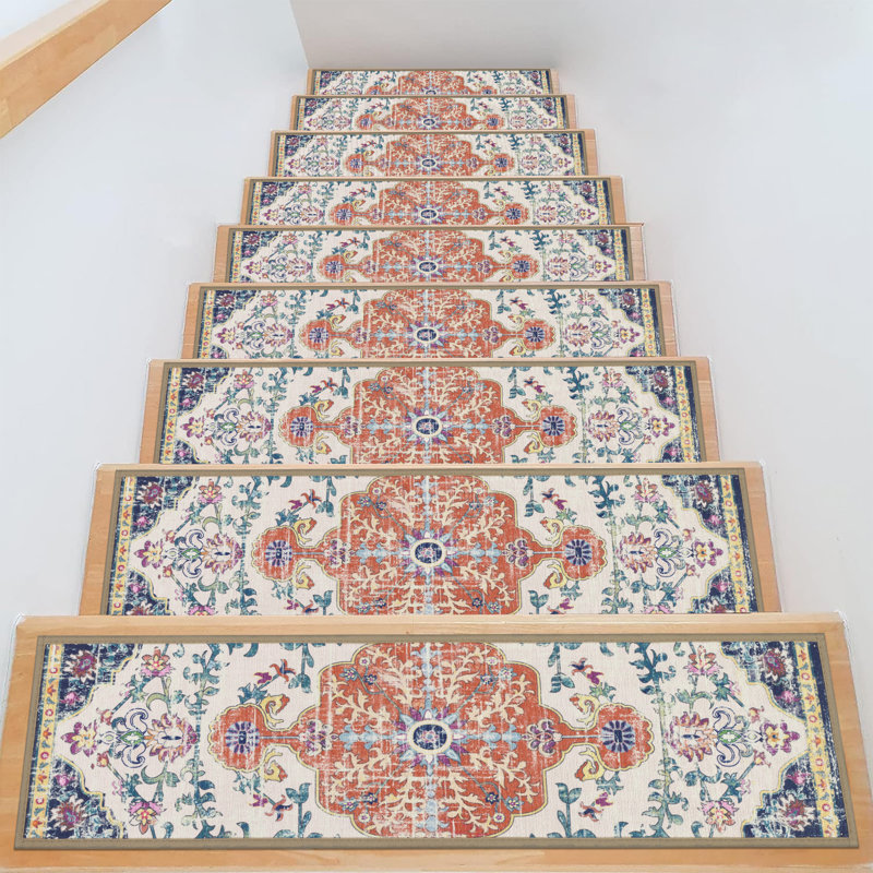 Tapis d'escalier antidérapants pour l'intérieur, Orange / Bleu / Beige