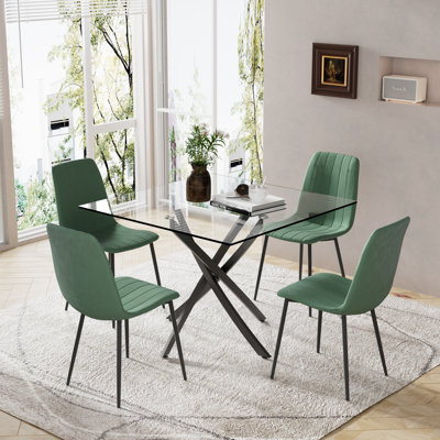 Ensemble de salle à manger à piédestal carré avec chaises en velours