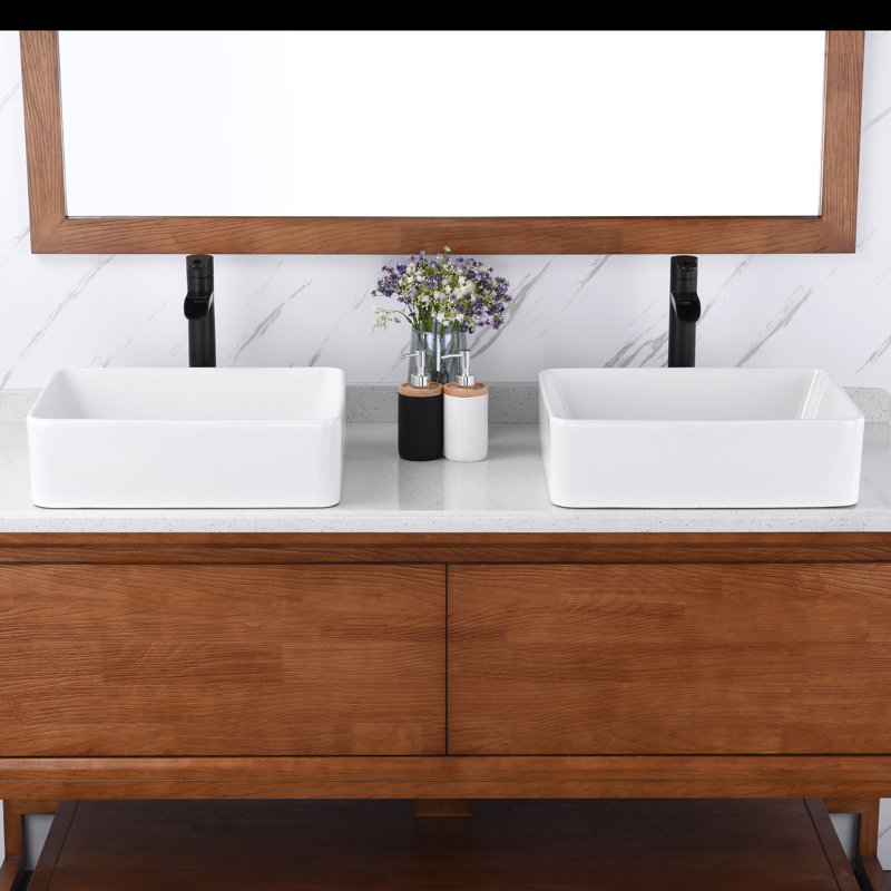 Lavabo vasque de salle de bain rectangulaire en céramique blanche 19 po Luxier