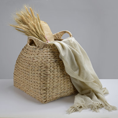 Handwoven Corn Leaf Basket with Built-in Handles, Natural Storage Solution