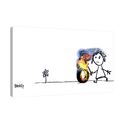 Burning Tire II by Banksy Banksy - Wrapped Canvas Print