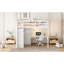 Lit mezzanine double pleine grandeur avec garde-robe, bureau et tiroirs intégrés pour améliorer le système de rangement de la chambre à coucher-130155969
