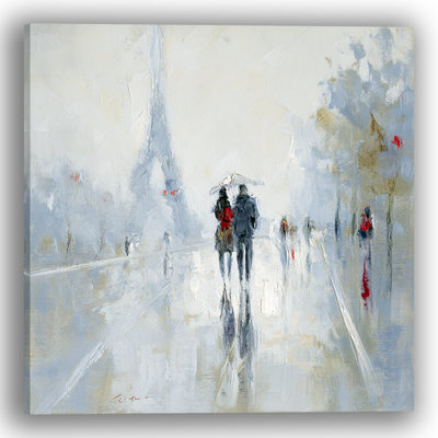 Paris Rainy Promenade Wrapped Canvas Wall Art