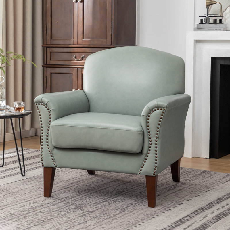 Shalisia 32'' Wide Upholstered Genuine Leather Armchair, Gray Genuine Leather