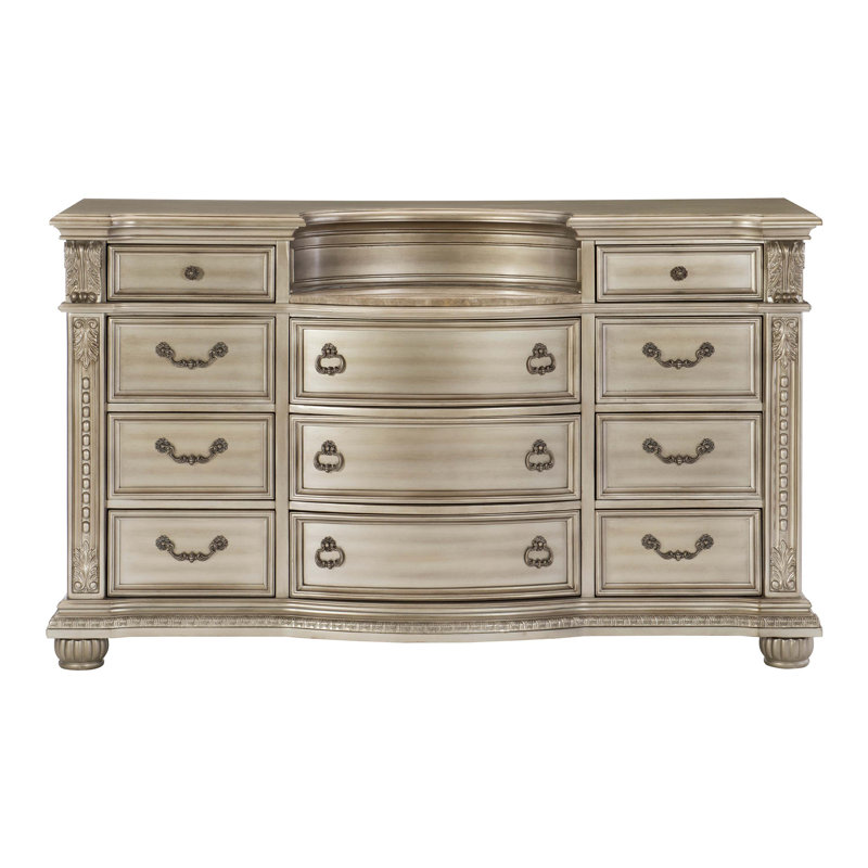 1pc Luxury Dresser with 11 Drawers Genuine Marble Insert Traditional Bedroom Furniture