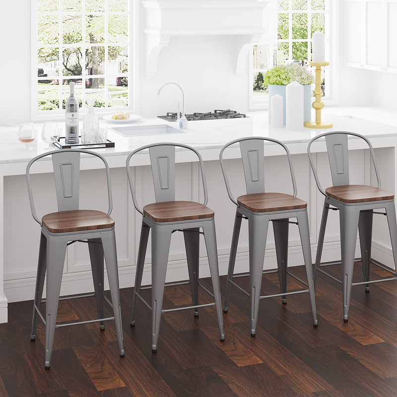 Rosenberry Counter Stool with Metal Frame, Bar Stool (30" Seat Height), Silver