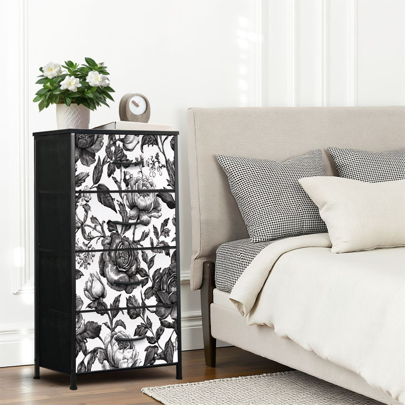 4 Drawer Dresser for Bedroom, Narrow Chest of Drawers, Wooden Top and Study Iron Frame 18"x37.5"-(WxH)