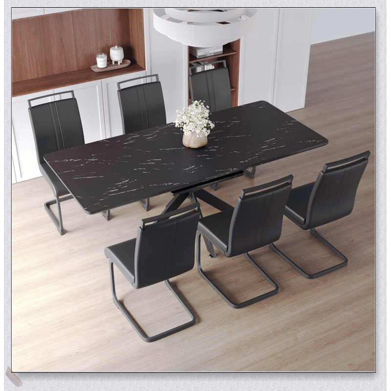 Ensemble de table de salle à manger extensible pour 6 à 8 personnes, chaises sans accoudoirs rembourrées en forme de C, grande table avec pieds en métal pour les salles à manger modernes