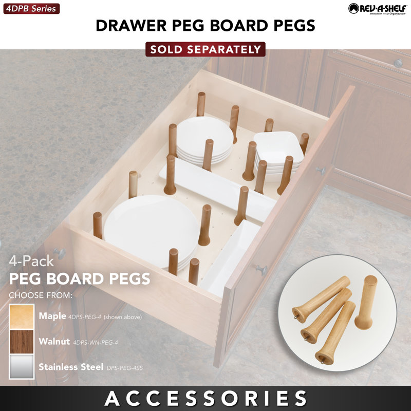 Rev-A-Shelf Wood Trim to Fit Drawer Peg Board Insert with Vinyl Coating (Pegs Sold Separately), 39.12" W