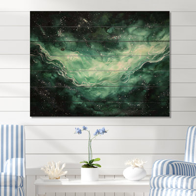 Mystérieuse cascade d'aura boréale - Art mural en bois de plage sur bois de pin naturel