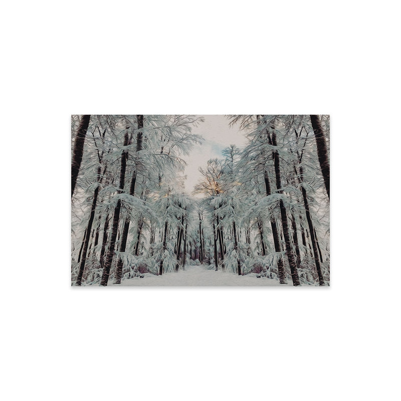 Coucher de soleil dans la forêt d'hiver, reproduction sur verre acrylique