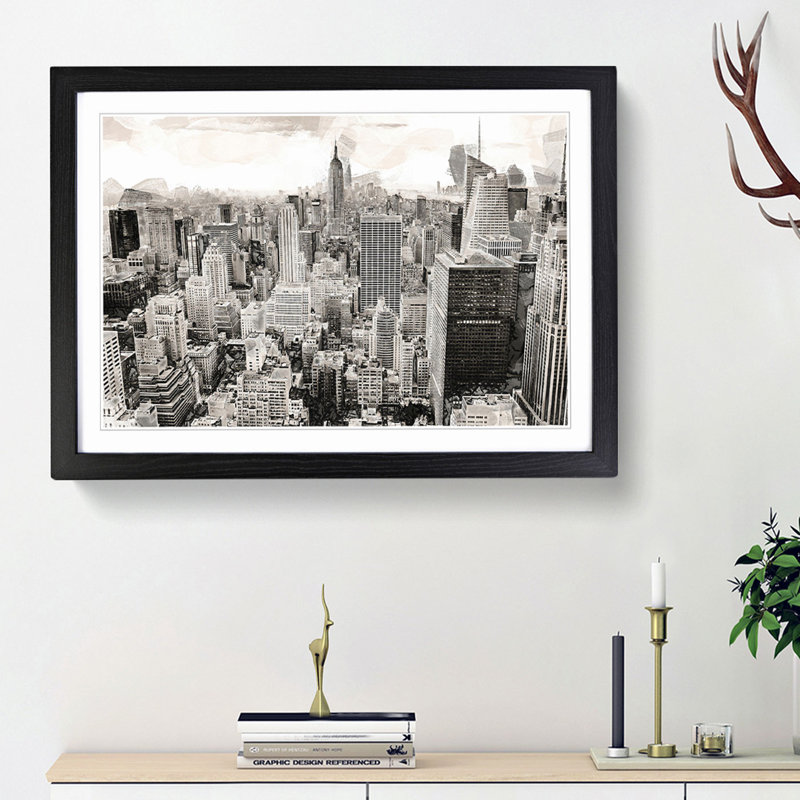 A New York Skyline in Abstract - Picture Frame Graphic Art Print, Black Framed, 36cm H x 48cm W x 2cm D