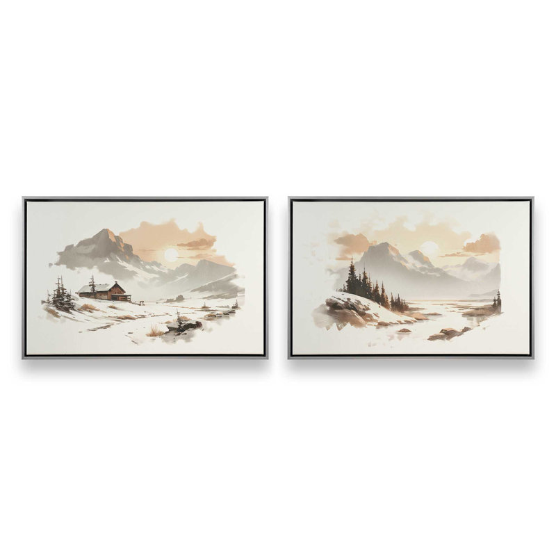 Winter's Quiet Refuge Set of 2 Canvas Prints in a Black Frame, 8" x 12", Cadre flottant en chrome poli