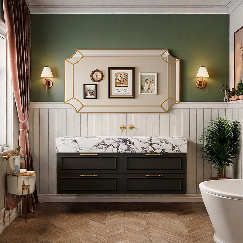 French style bathroom cabinet, 59", Black