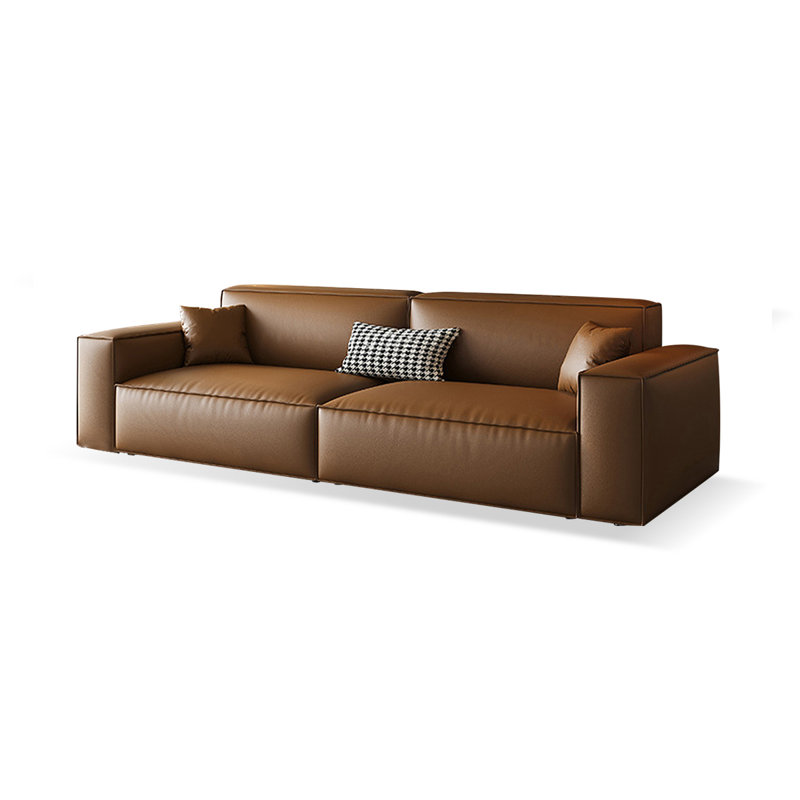 Canapé modulaire brun en cuir véritable, H 28,35 po x l 98,43 po x P 37,4 po, 3, Brun