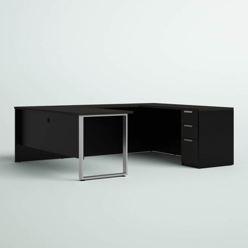 Glidden Reversible U-Shape Executive Desk with Pedestal, Deep Gray