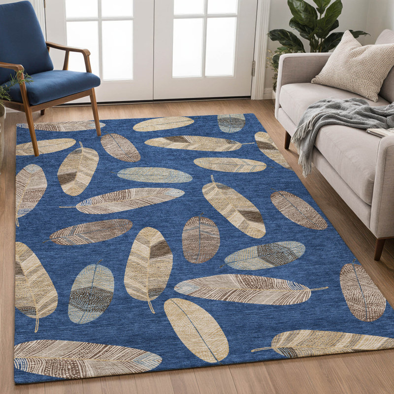 Machine Washable Indoor/Outdoor Chantille ACN2649 Botanical Rug, 8' x 10', Navy