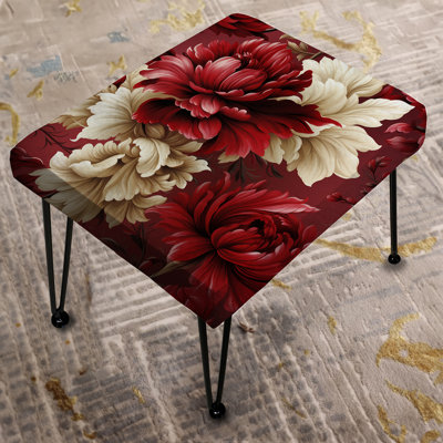 Red Regal Damask Opulence - Floral Rectangle Ottoman