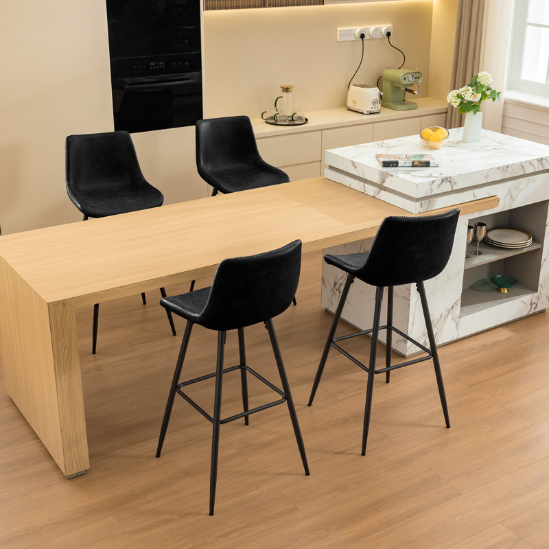 Tabouret de comptoir moderne en similicuir, Noir, noir, noir, noir, Tabouret de bar (siège d'une hauteur de 28 po), 4