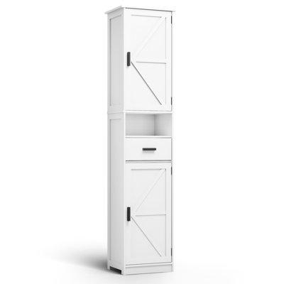 Armoire de rangement pour salle de bain H 69 po avec 2 portes de grange et 1 tiroir - ambiance rétro, tablettes réglables, pour différentes pièces de grande taille, salle de bain fonctionnelle stable, salon, entrée, cuisine