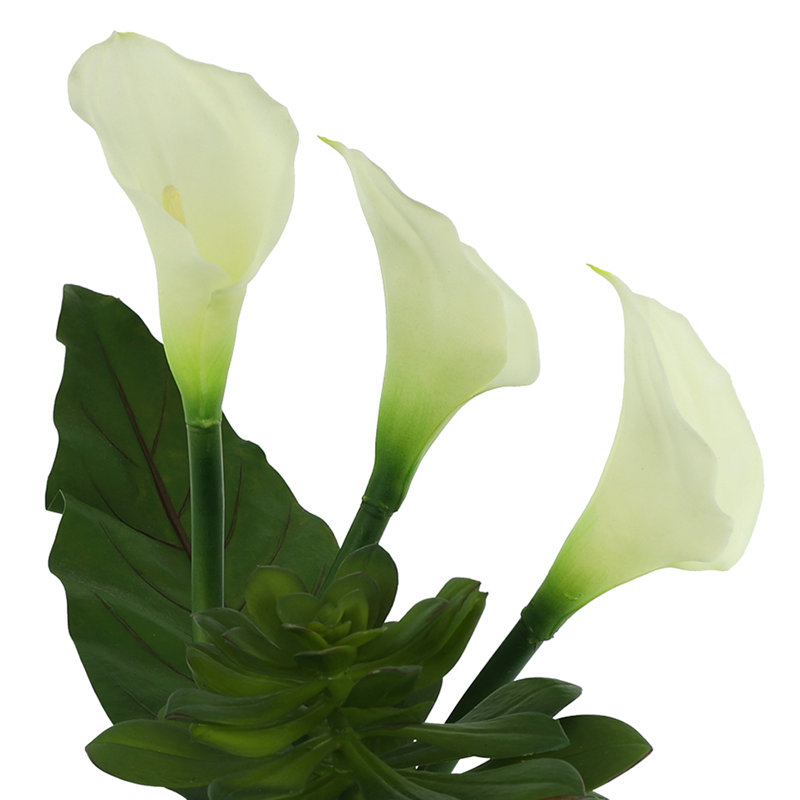 Faux floral moderne avec lis Calla et plantes grasses, H 20 po x l 11 po x P 16 po