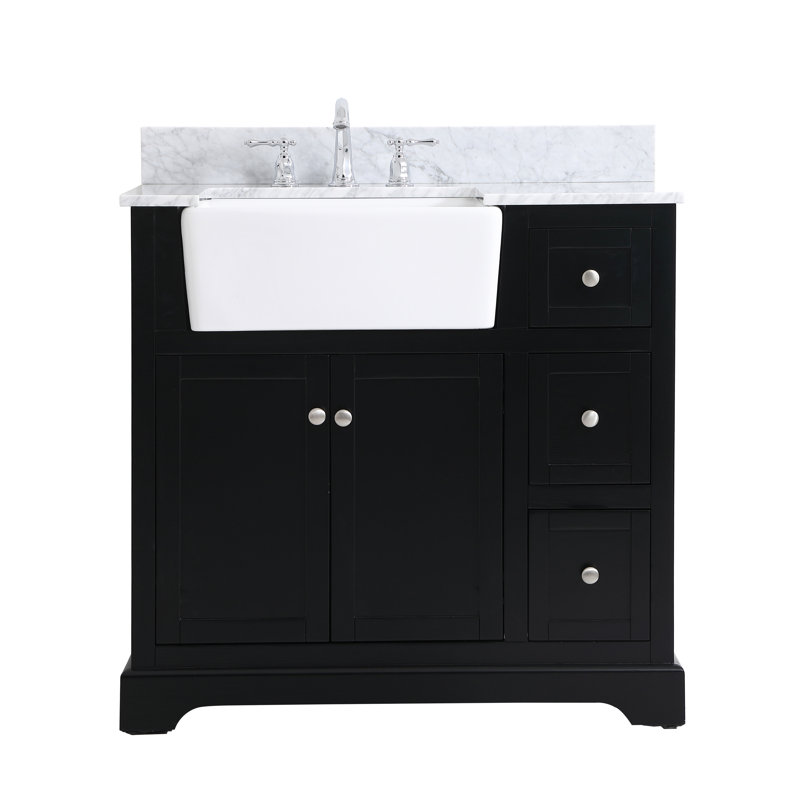 Pardue 36'' Single Bathroom Vanity with Marble Top, Black