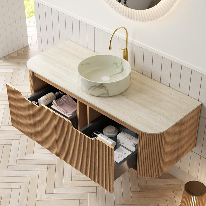Ensemble de meuble-lavabo mural 48 po avec lavabo rond en céramique et 2 tiroirs, 48"