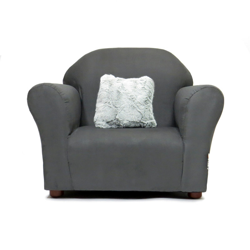 Keet Roundy Plush Chair Microsuede with Accent Pillow, Charcoal