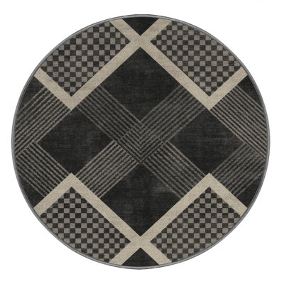 Tapis moelleux moelleux à motif art déco brun et gris Ealey