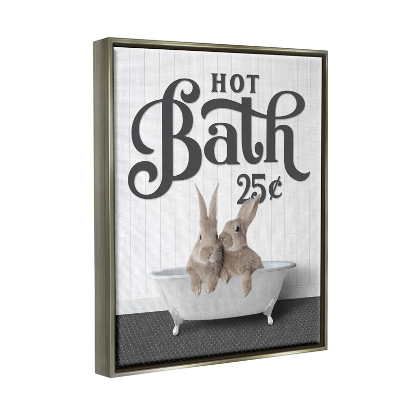 " Vintage Rabbits In Tub " by Lettered And Lined, Lustre Grey Floater Frame, 21" H x 17" W x 1.7" D