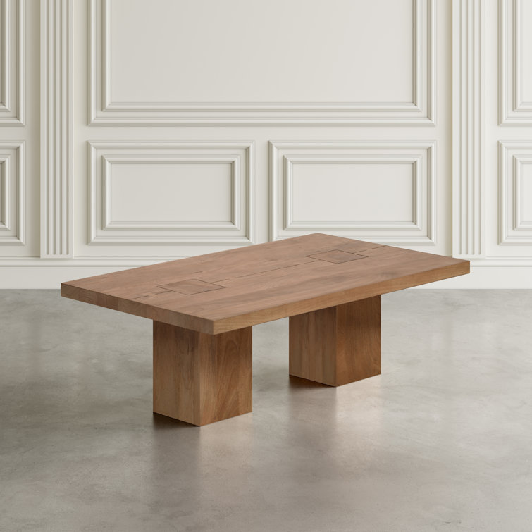 Firdows Modern Rustic 55" Solid Wood Double Pedestal Coffee Table With Butterfly Joint Inlay