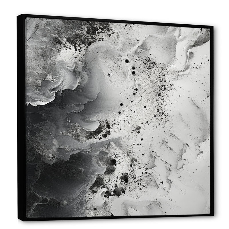Peinture abstraite crème et noire liquide I - reproduction d'art sur toile abstraite, Cadre flottant noir