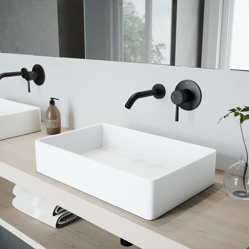 Magnolia 21" L x 14" W x 5" H Rectangular White Matte Stone™ Vessel Bathroom Sink with 5" H Faucet