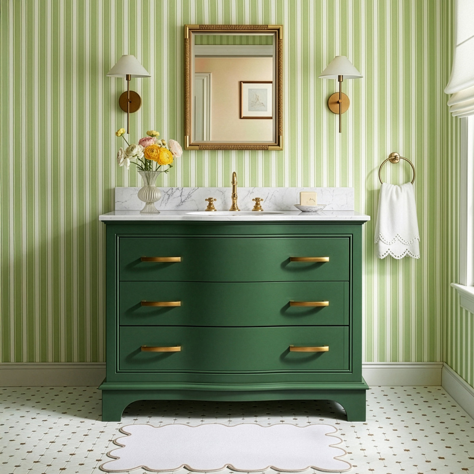 Goleta 42" Pine Single Bathroom Vanity, Evergreen/Brushed Gold